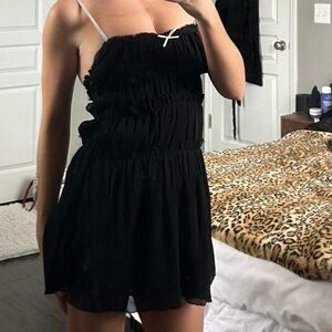 Zara Black Ruched Smocked Babydoll Mini Dress